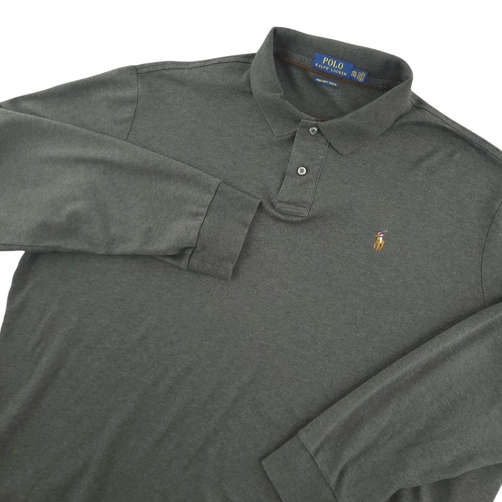 Polo Ralph Lauren Polo Shirt Mens 2XL Gray Solid Pima Soft Touch Long Sleeve Top
